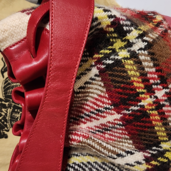 Burberry Plaid Wool Bag with Red Leather Trim - Picture 6 of 16